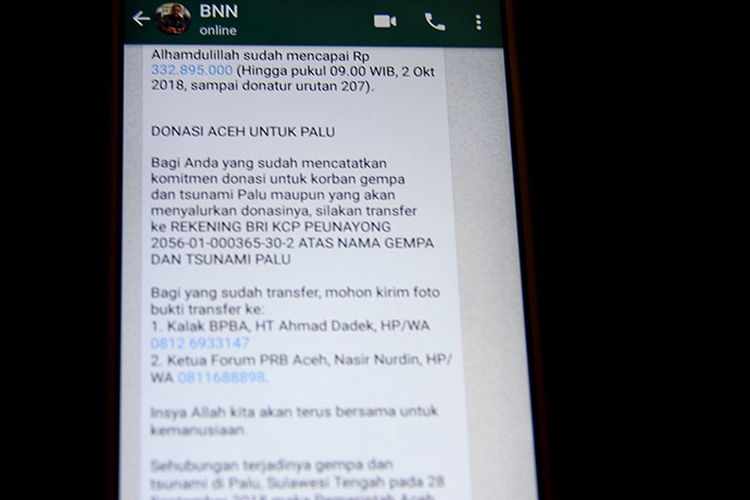 Bpba Galang Donasi Aceh Untuk Palu Melalui Grup Whatsapp