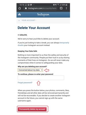 Cara untuk menghapus akun Instagram.