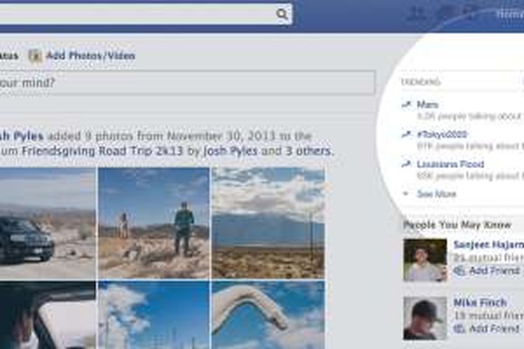 Facebook Trending di bagian kanan atas linimasa.