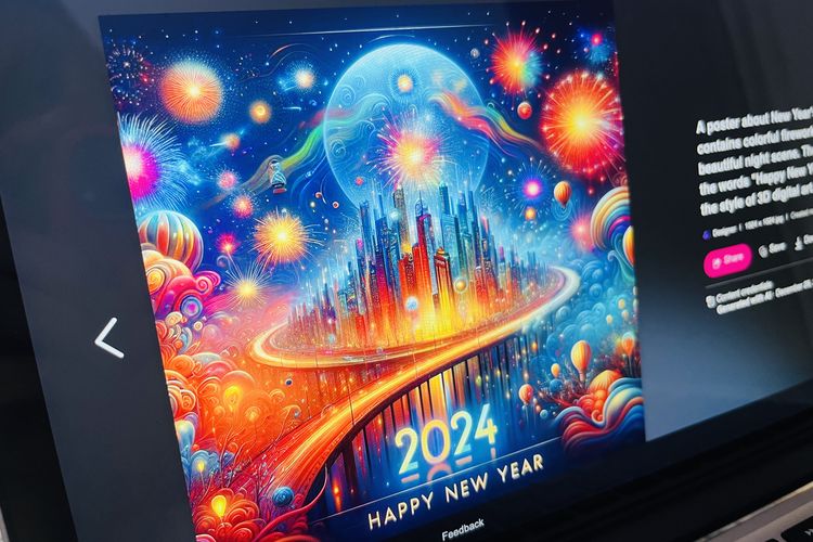 Cara membuat gambar ucapan selamat Tahun Baru 2024 via Bing Image Creator.
