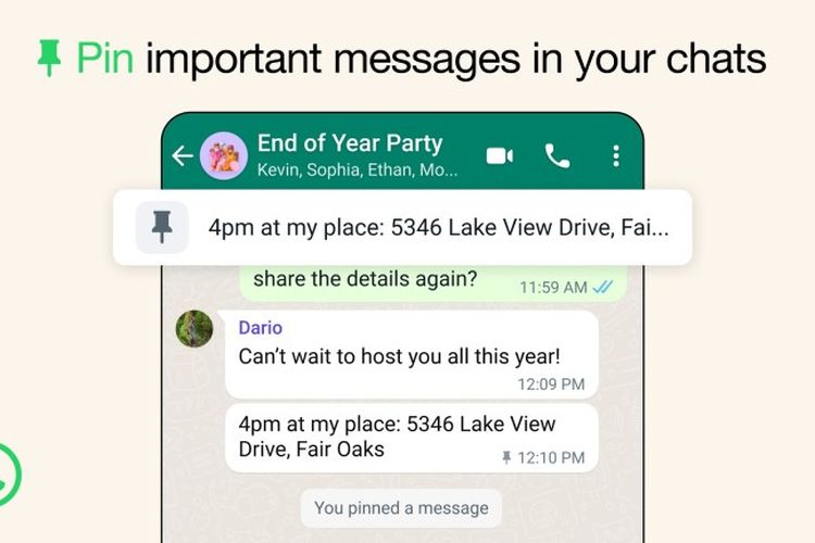 Ilustrasi Pin Message di WhatsApp.
