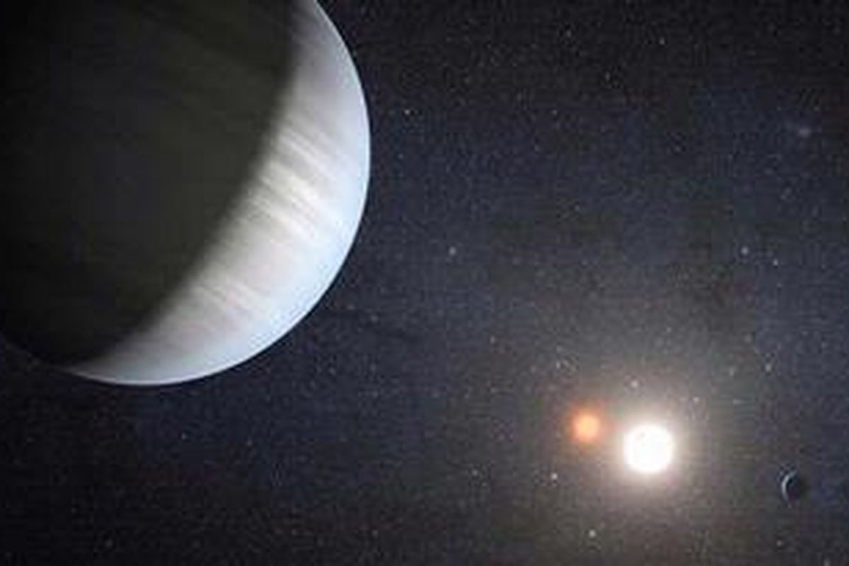 Ilustrasi sistem kepler 47, sistem bintang ganda yang memiliki 2 planet. 