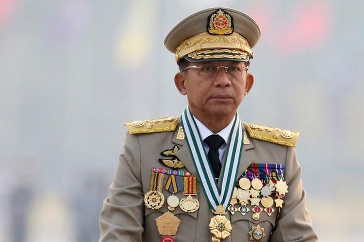Pemimpin junta militer Myanmar, Min Aung Hlaing, (27/3/2021).