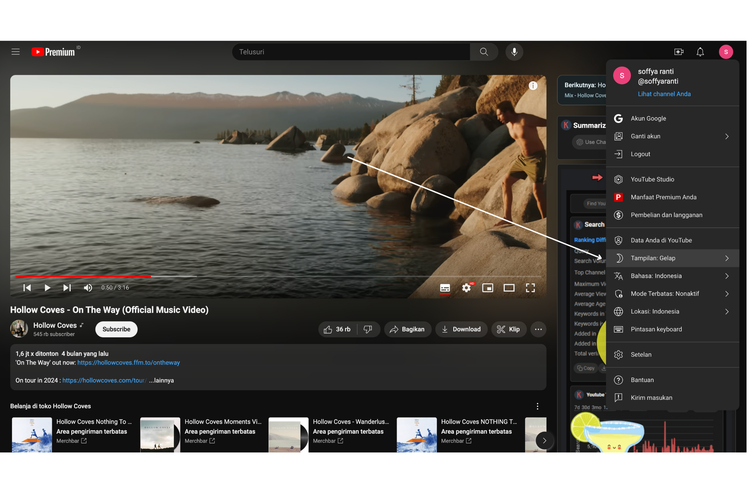 Ubah dark mode YouTube