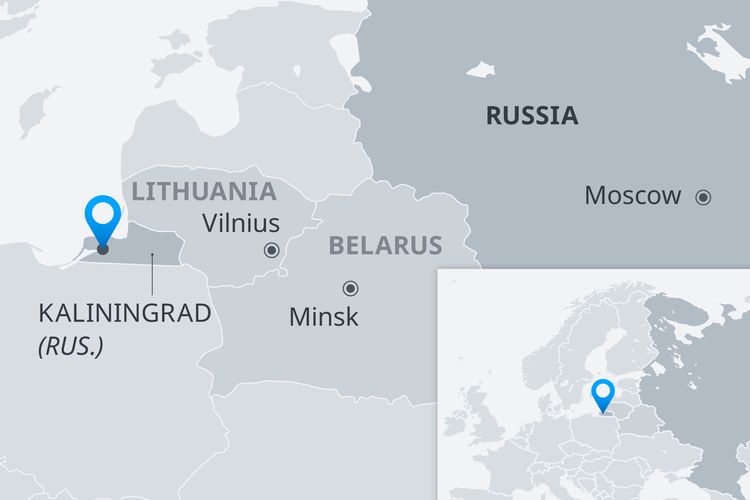Peta Kaliningrad yang berbatasan dengan Lituania dan Polandia

