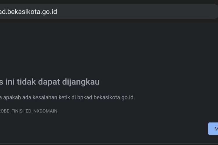 Tangkapan layar di laman resmi bpkad.bekasikota.go.id, Rabu (12/10/2022). Laman resmi milik BPKAD Kota Bekasi itu tidak dapat diakses dan di take down usai diretas oleh seseorang yang tidak diketahui. 