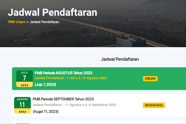 PMB Universitas Jenderal Achmad Yani (Unjani) masih membuka dua jalur bagi calon mahasiswa yang ingin kuliah di PTS.
