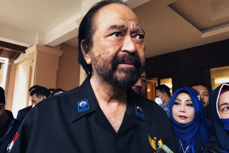 Ketua Umum Partai Nasdem Surya Paloh ditemui di Hotel Sultan, Senayan, Jakarta, Kamis (16/6/2022) pasca mengikuti seminar nasional Rakenras Partai Nasdem. 