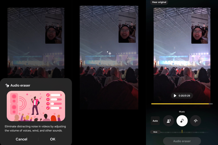 Audio Eraser mampu menghapus atau menambah kuat suara noise, keramaian, angin, suara kipas angin, anak-anak bermain, dan lainnya, di video.