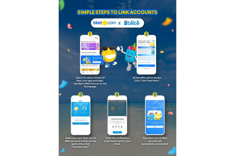 Four easy steps to link tiket.com account to Blibli account.