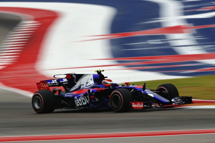 Sean Gelael membalap bersama Toro Rosso di FP1 GP Amerika Serikat, di Sirkuit Austin, Jumat (20/10/2017).