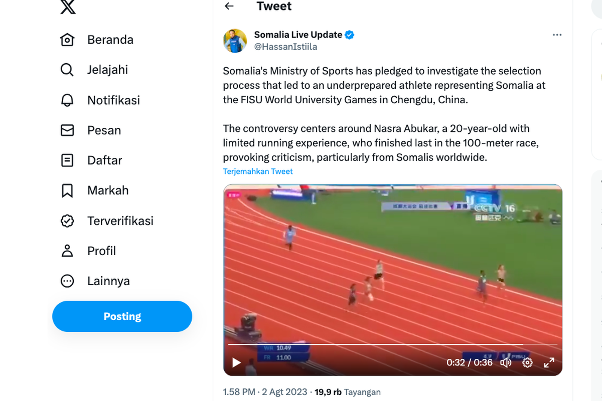 Viral, Video Pelari Somalia Cetak Rekor Lari 100 Meter Paling Lambat di ...