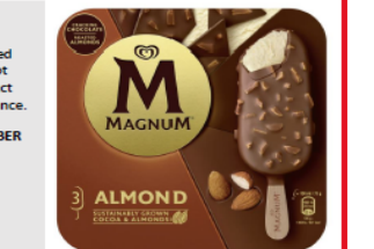 Tangkapan layar produk es krim Magnum yang ditarik kembali di Inggris dan Irlandia