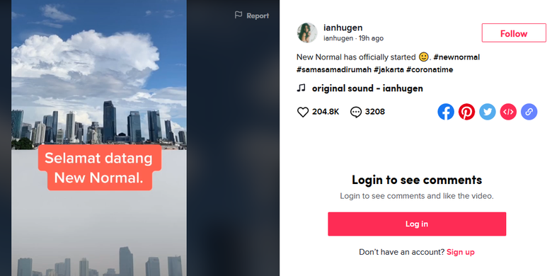 Akun tiktok @ianhugen mengunggah video yang membandingkan wajah Jakarta saat diterapkan PSBB dengan hari pertama new normal (15/6/2020).