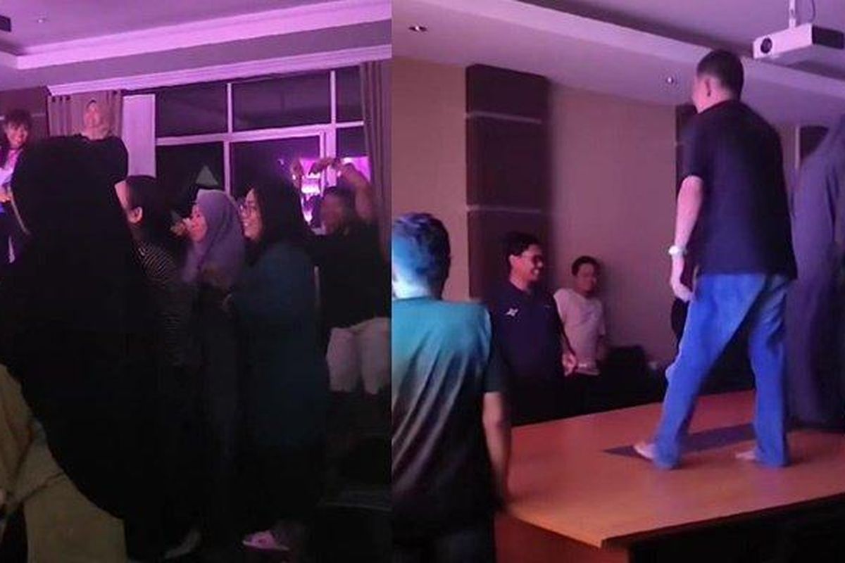 Tangkapan layar video viral yang memperlihatkan sejumlah orang tengah berjoget hingga naik ke meja. Kabar bahwa mereka merupakan oknum pegawai Dinas Pekerjaan Umum dan Penataan Ruang (PUPR) Kabupaten Kutai Timur (Kutim) telah dibenarkan pimpinan OPD terkait.