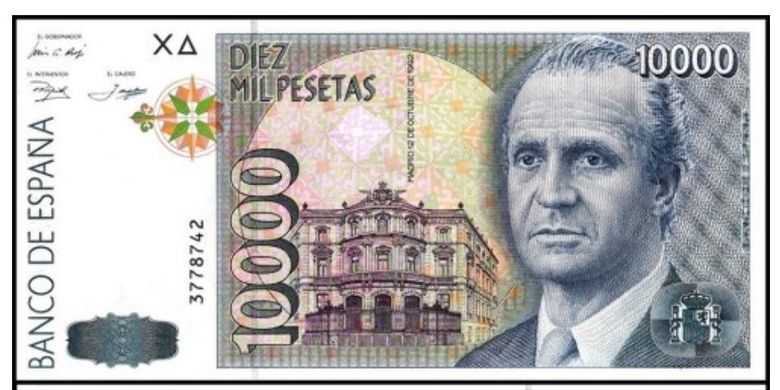 Contoh peseta sebagai mata uang Spanyol sebelum euro.