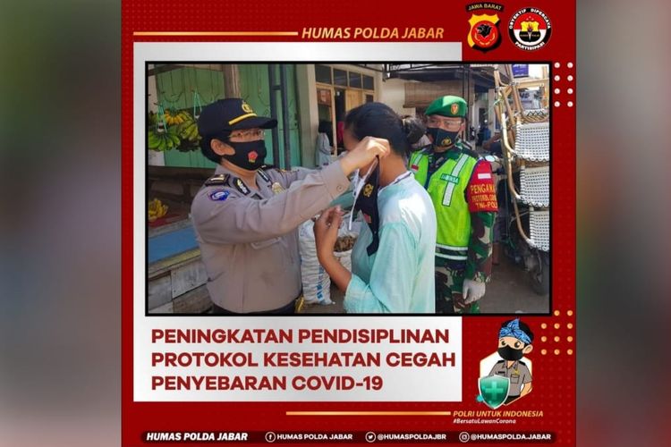 Peningkatan Pendisiplinan Protokol Kesehatan Cegah Penyebaran Covid-19 yang diunggah di akun Facebook Humas Polda Jabar. 