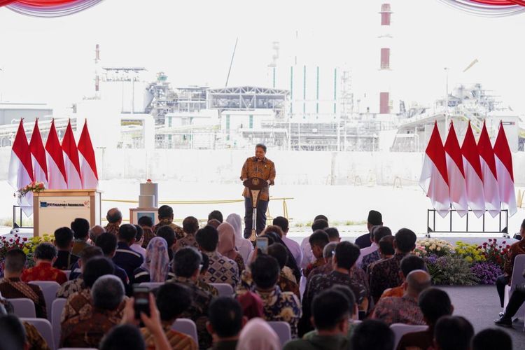 Menteri Koordinator (Menko) Bidang Perekonomian Airlangga Hartarto dalam Peresmian Operasi Smelter PT Freeport Indonesia (PTFI) di KEK Gresik, Kamis (27/6/2024).
