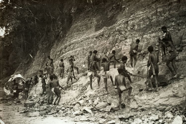 Ilustrasi kerja paksa pada masa penjajahan Belanda di Indonesia. Dalam bidang sosial, dampak penjajahan bangsa Eropa adalah terciptanya kaum buruh dan majikan.