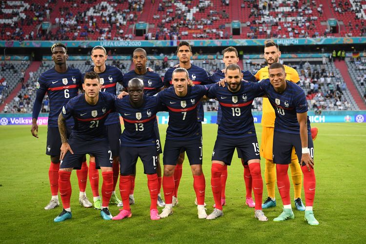MUENCHEN, JERMAN - Pemain timnas Perancis berpose sebelum berlaga dalam partai Grup F Euro 2020 kontra Jerman di Football Arena, Muenchen, 15 Juni 2021. 