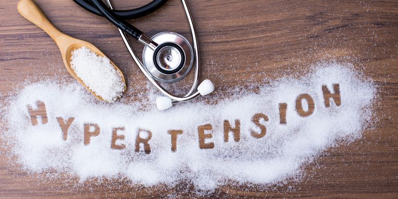 Illustration of hypertension (high blood pressure) caused by excessive salt consumption.