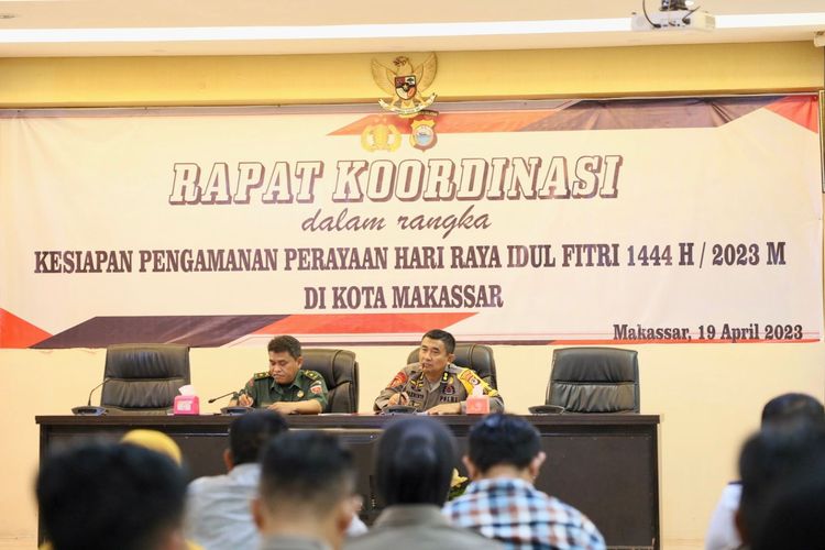 Rapat Koordinasi (Rakor) Lintas Sektoral dalam rangka Kesiapan Pengamanan Perayaan Hari Raya Idul Fitri 1444 Hijriah (H) di Mako Polrestabes Makassar, Rabu (19/4/2023).

