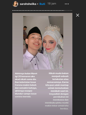 Istri Tegar Septian, Sarah Sheilka jelaskan alasannya mau menikah muda dengan Tegar