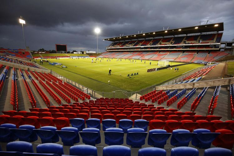 Tribun stadion yang kosong dalam pertandingan Liga Australia antara Newcastle Jets vs Melbourne City di McDonald Jones Stadium, 23 Maret 2020. Semua pertandingan A-League dimainkan tanpa penonton untuk mencegah penyebaran virus corona.