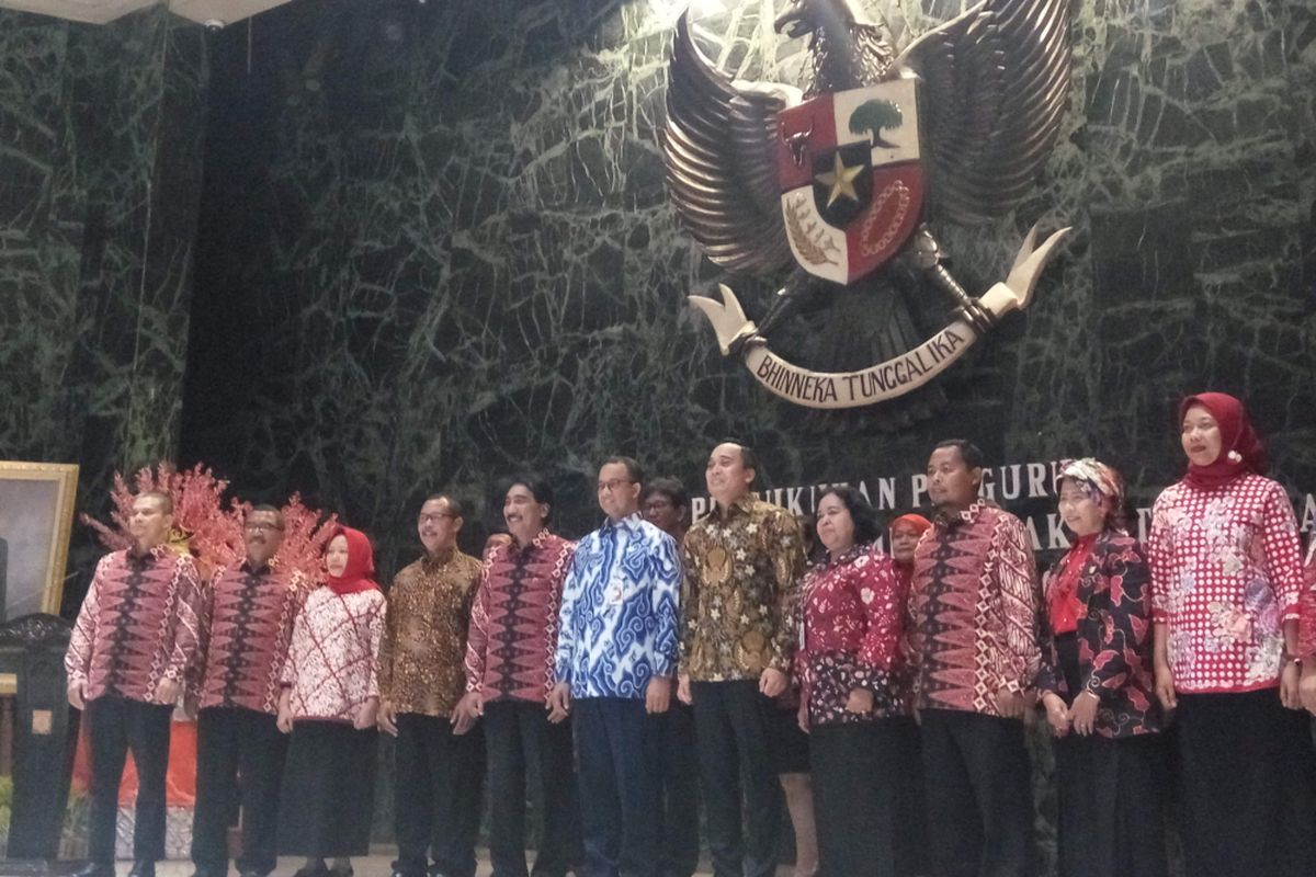 Gubernur DKI Jakarta Anies Baswedan bersama pengurus Asosiasi Museum Indonesia DKI Jakarta di Balai Kota, Kamis (1/3/2018).