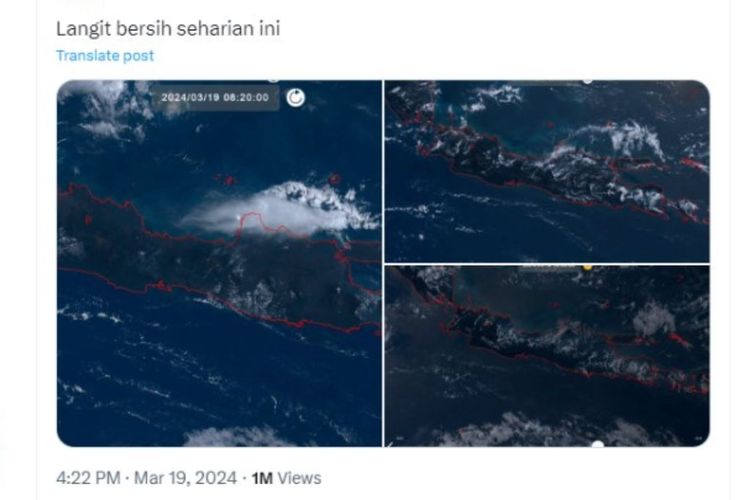 Tangkapan layar foto pulau Jawa terekam cerah tanpa awan