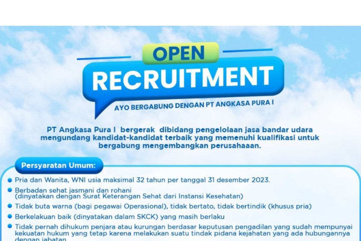 Angkasa Pura I Buka Lowongan Kerja Bagi Lulusan Minimal D3