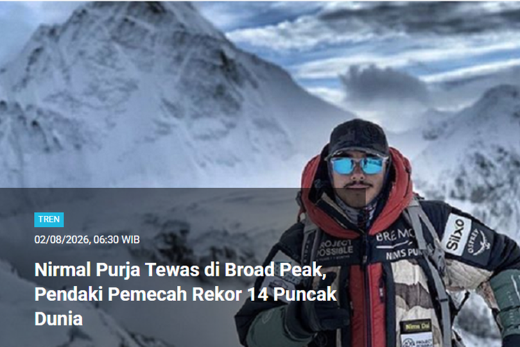 [POPULER TREN] Nirmal Purja Tewas di Broad Peak | Wilayah Hujan Hari Ini