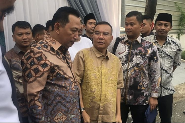 Kapolri Jenderal Listyo Sigit Prabowo dan Ketua Harian Partai Gerindra Sufmi Dasco Ahmad di Jalan Denpasar, Jakarta Selatan, Kamis (11/4/2024). 