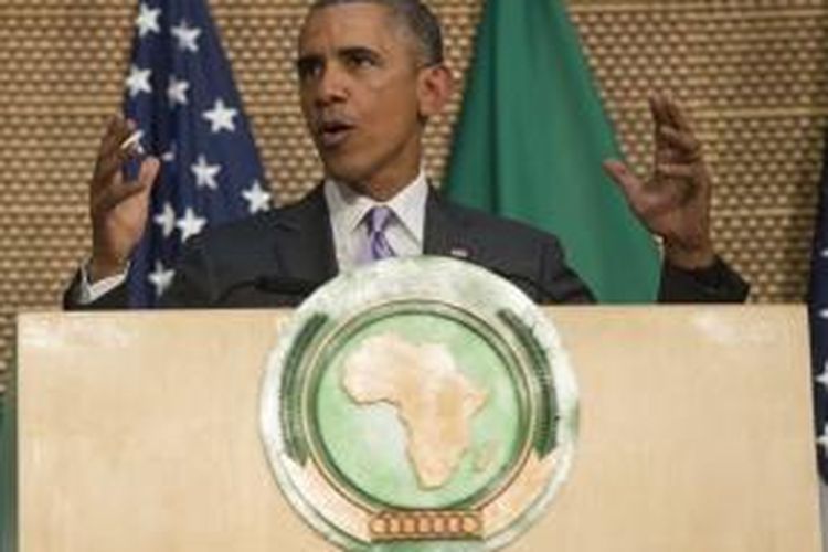 Presiden AS Barack Obama saat berbicara di markas besar Uni Afrika di Addis Ababa, Etiopia.