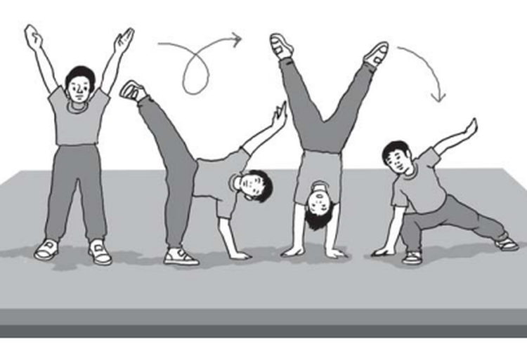 Ilustrasi gerakan meroda pada senam ketangkasan. Gerakan meroda termasuk dalam gerakan senam lantai. Dalam artikel ini akan dijelaskan mengenai gerakan meroda dan cara melakukannya.