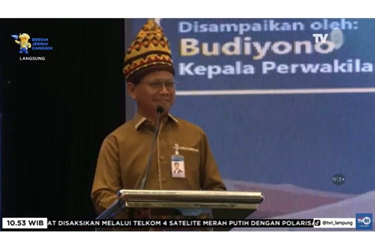 Kepala Perwakilan BI Provinsi Lampung Budiyono pada kegiatan Refleksi Akhir Tahun 2023 yang digelar di Hotel Novotel, Bandar Lampung, Senin (18/12/2023). 