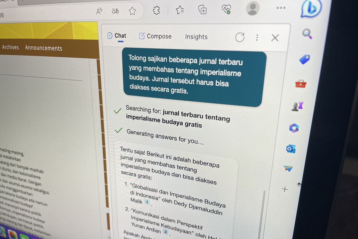 Mencari jurnal untuk skripsi dengan Bing AI.