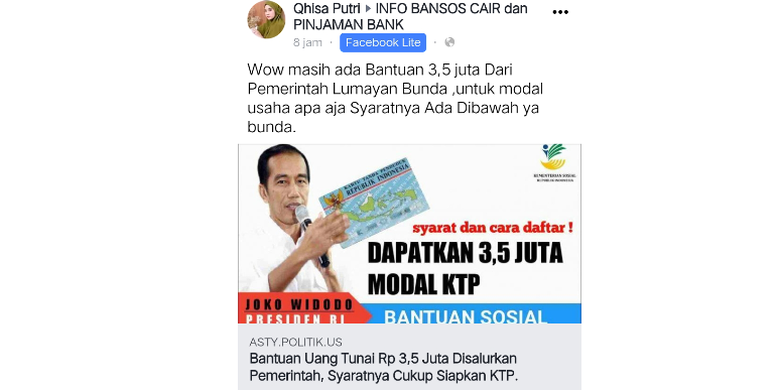 Bantuan Pemerintah sebesar Rp 3,5 juta hanya butuh syarat KTP