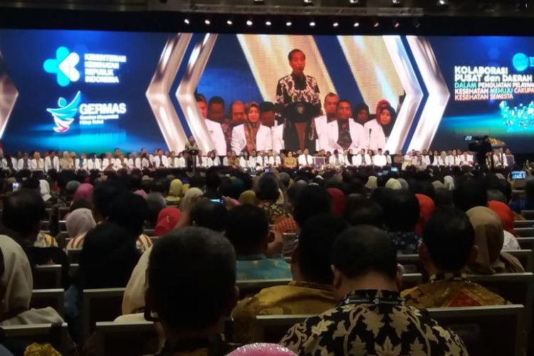Presiden Joko Widodo saat membuka Rapat Kerja Kesehatan Nasional Tahun 2019 DI ICE, BSD, Tangerang Selatan, Selasa (12/2/2019). 