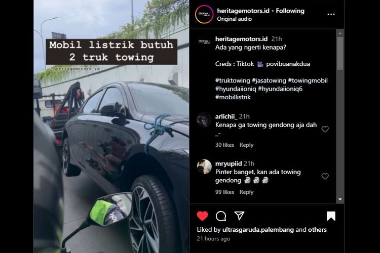 Video viral, mobil listrik Hyundai Ioniq 6 diderek truk depan-belakang