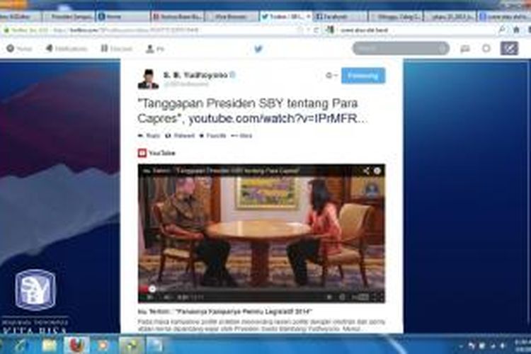 Wawancara Presiden Susilo Bambang Yudhoyono mengenai para calon presiden yang diunggah ke YouTube
