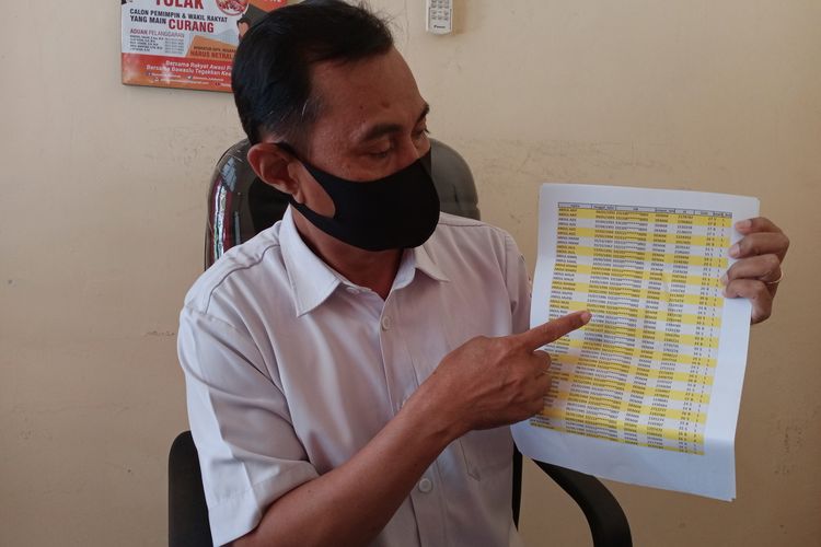 Khoirul Saleh Ketua Bawaslu Kabupaten Demak Jawa Tengah  menunjukkan data pemilih berpotensi ganda di DPS Pilkada Demak , Rabu (30/9/2020)