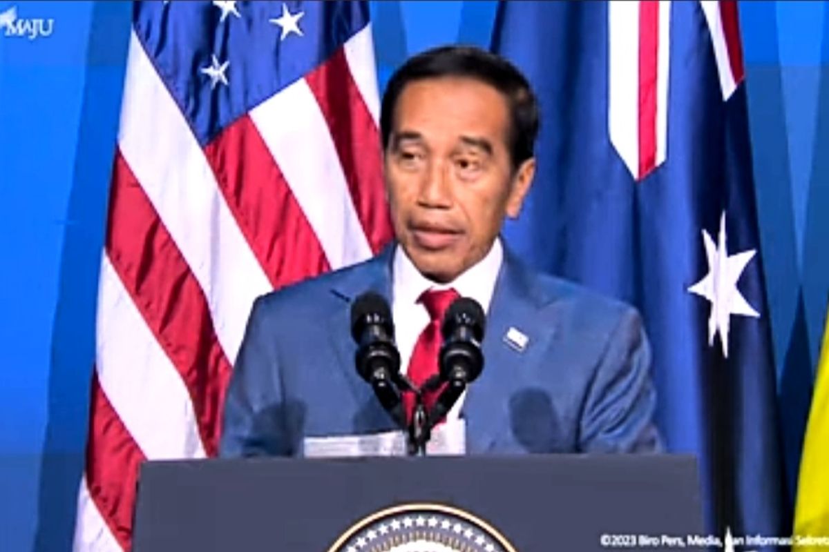 Presiden Joko Widodo berpidato di agenda Indo-Pacific Economic Framework (IPEF), San Fransisco, Amerika Serikat, Kamis (16/11/2023).