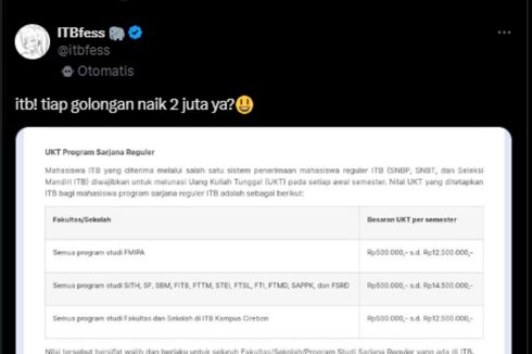 Ramai soal UKT ITB 2024 Naik Rp 2 Juta Per Golongan, Ini Kata Pihak Kampus