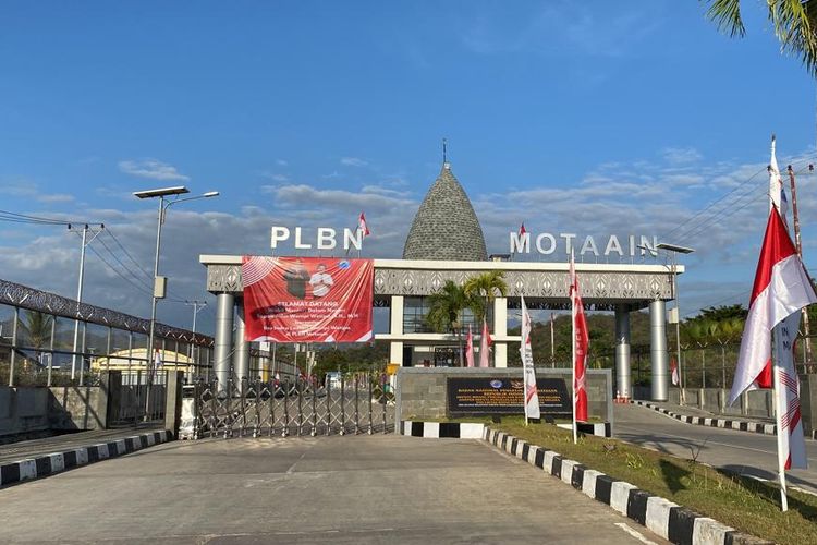 Gerbang depan Pos Lintas Batas Negara (PLBN) Motaain, Nusa Tenggara Timur, Rabu (16/8/2023).