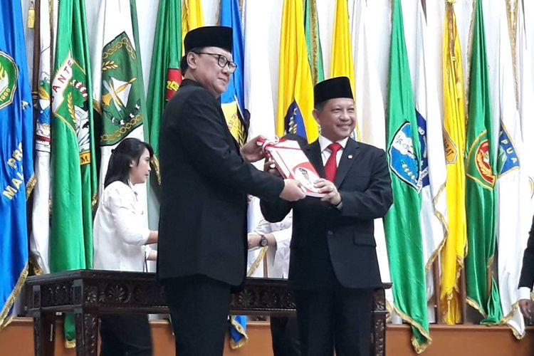 Serah terima jabatan Mendagri oleh Tjahjo Kumolo kepada Tito Karnavian di Kantor Kemendagri, Jakarta Pusat, Rabu (23/10/2019).9