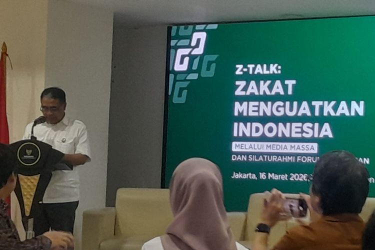 Ketua BAZNAS, Sodik Mudjahid, dalam talkshow bertajuk ?Zakat Menguatkan Indonesia: Mengelola Potensi Zakat dan Filantropi Islam untuk Kesejahteraan Umat Melalui Media Massa? yang digelar di Aula Achmad Subianto, Kantor Pusat Badan Amil Zakat Nasional (BAZNAS), Jakarta, Senin (16/3/2026).