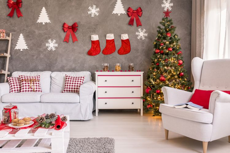 Ilustrasi dekorasi natal di rumah. 