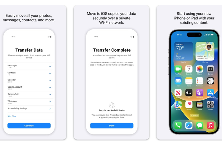 Ilustrasi cara memindahkan data dari Android ke iPhone via Move to iOS.