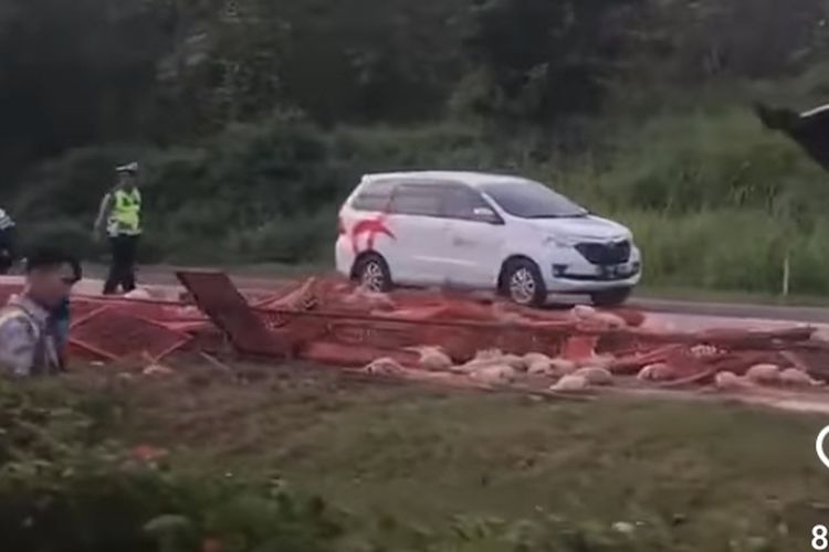 Tangkapan layar video kecelakaan bus dan truk ayam di Tol Cipali, Minggu (3/7/2022) sore.